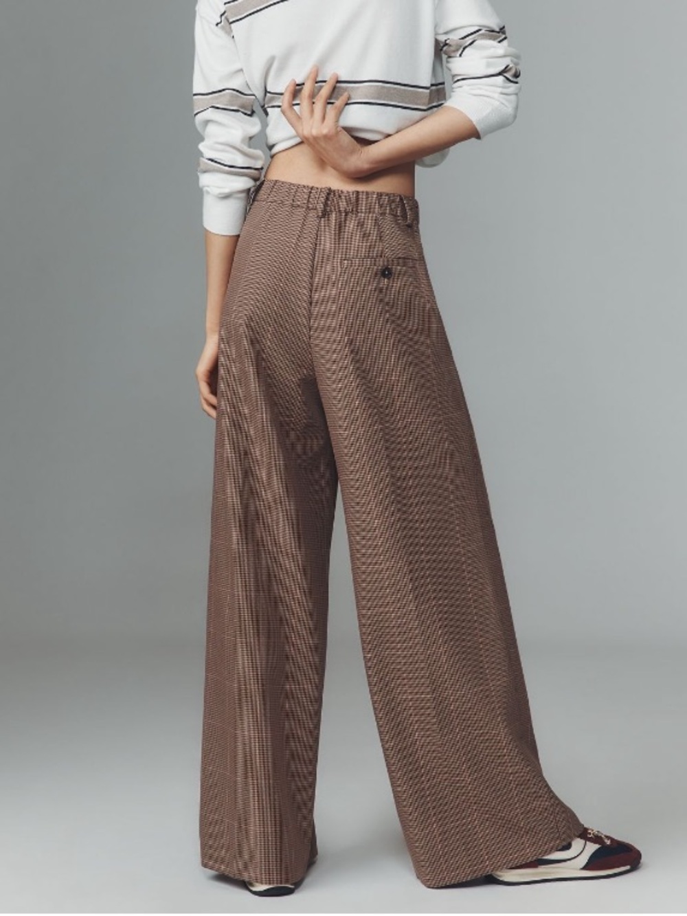 Maeve Avery Wide-Leg High-Rise Trousers Houndstooth Brown Pink Size XL NWT - Picture 2 of 10